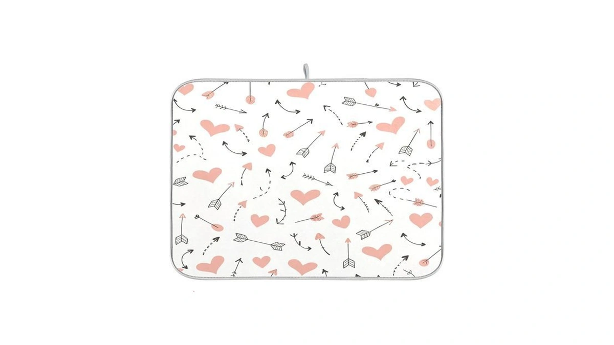 Nander Valentine Arrows And Pink Hearts Dish Drying Mat For