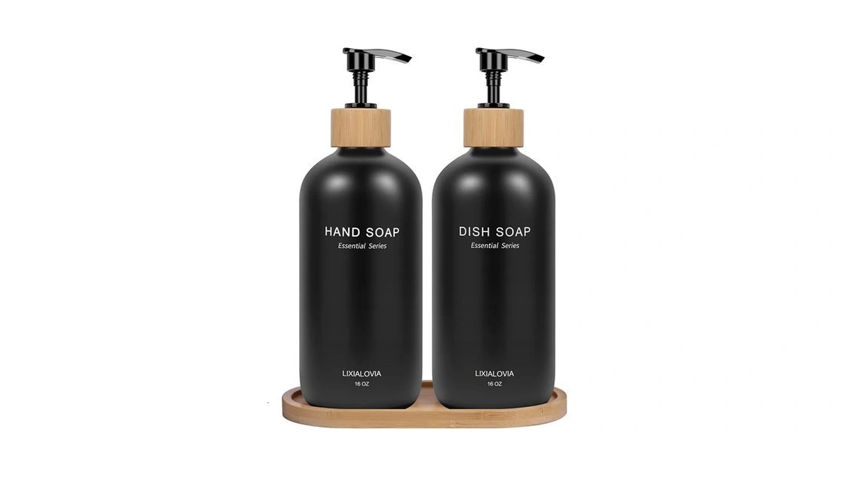 Dish And Hand Soap Dispenser Set With Tray, 16oz Refillable