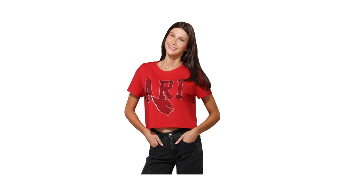 Foco Arizona Cardinals Nfl Womens Rhinestone Logo Crop Top -