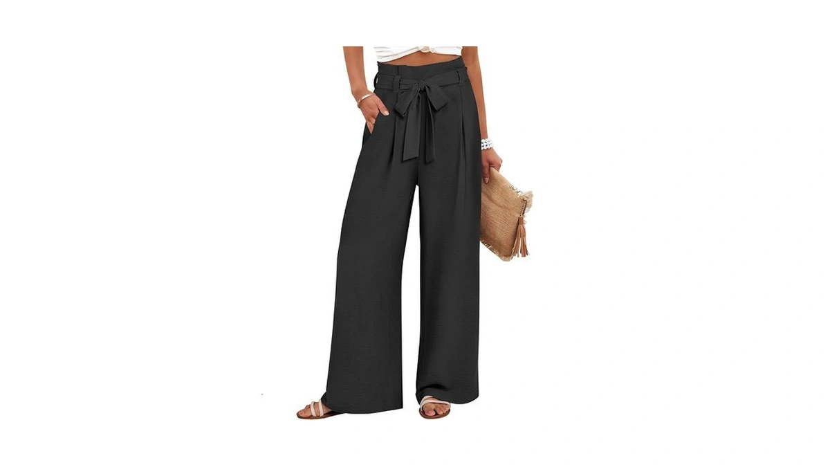 Anrabess Womens Wide Leg Palazzo Pants Belted High Waisted Business