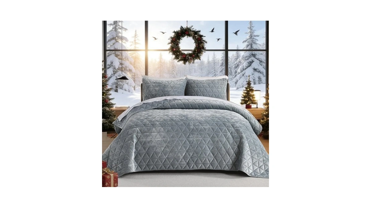 Homzard Velvet Quilt Set, Smoky Green King Size Comforter Set,soft