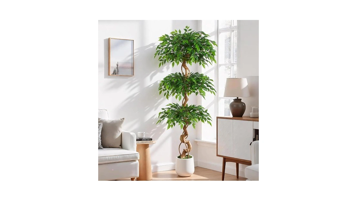 Keeplush 6ft Large Ficus Artificial Trees In White Pot, 72"