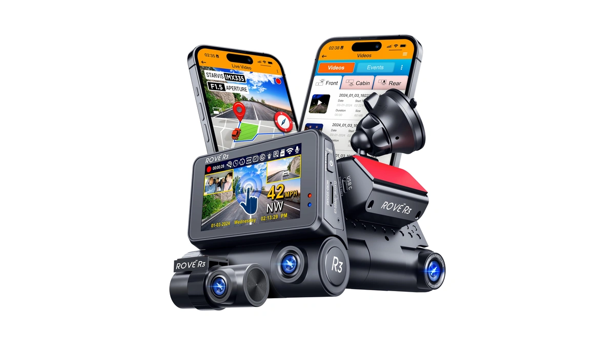 Rove R3 3 Channel Dash Cam Front And Rear With
