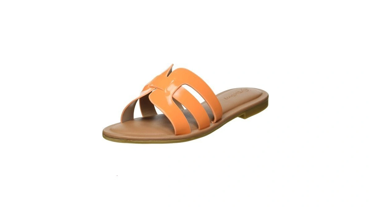 The Drop Women's Monika Flat H-band Slide Sandal, Carrot Orange,