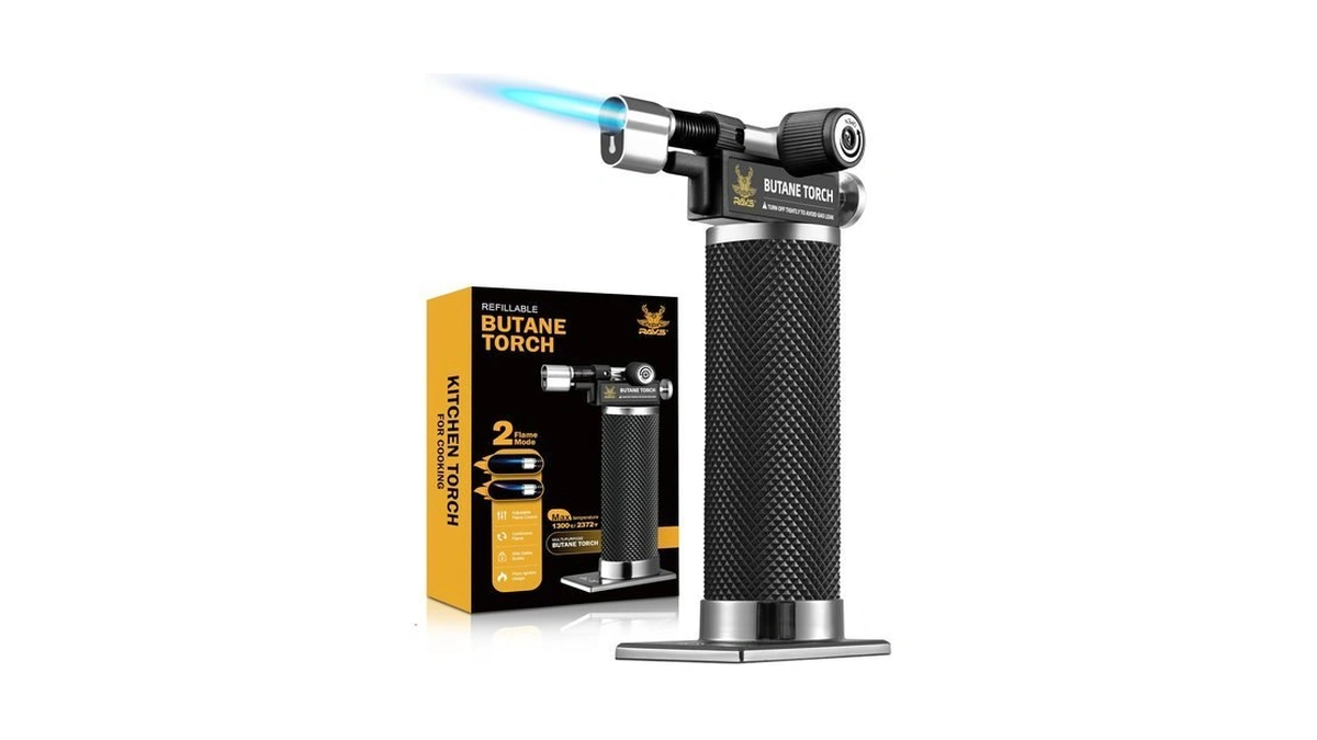 Ravs Butane Torch Lighter, Dual Flame Mode Kitchen Torch, Refillable