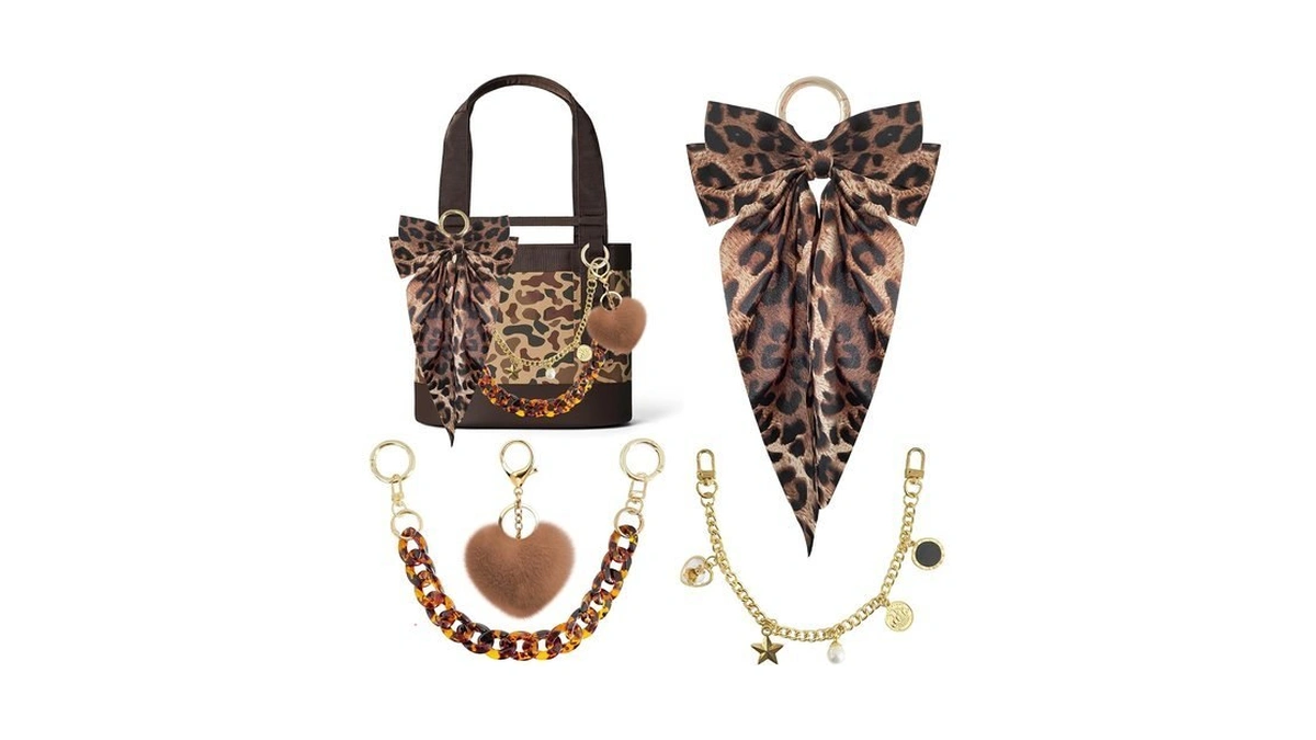 Xandova 4pcs Tote Bag Decor Kit, Bow Decorative Chain Charms,