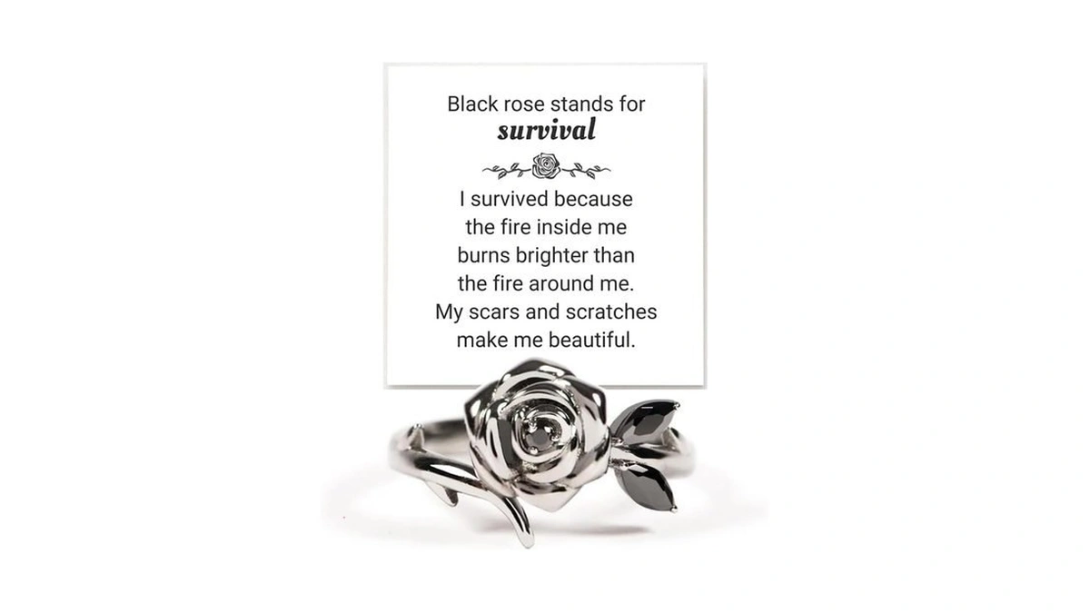 Burned And Survived Self-love Black Rose Ring, Blooming From Darkness