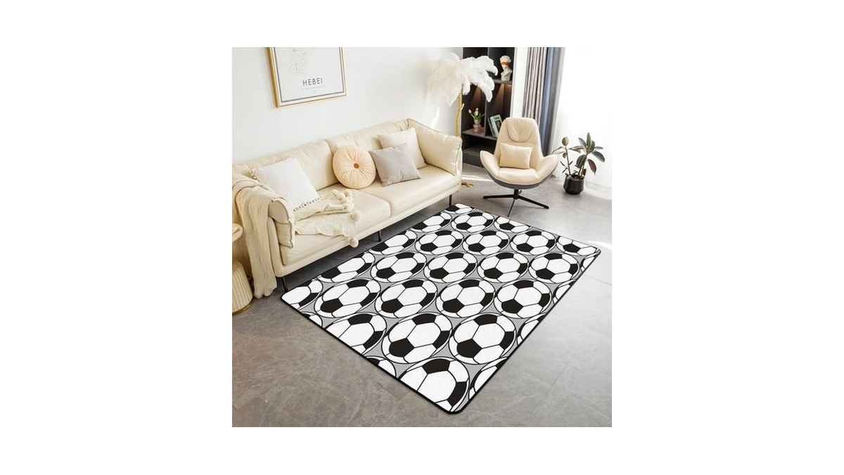 Kids Football Area Rug 3'x5' Soccer Ball Pattern Rugs For