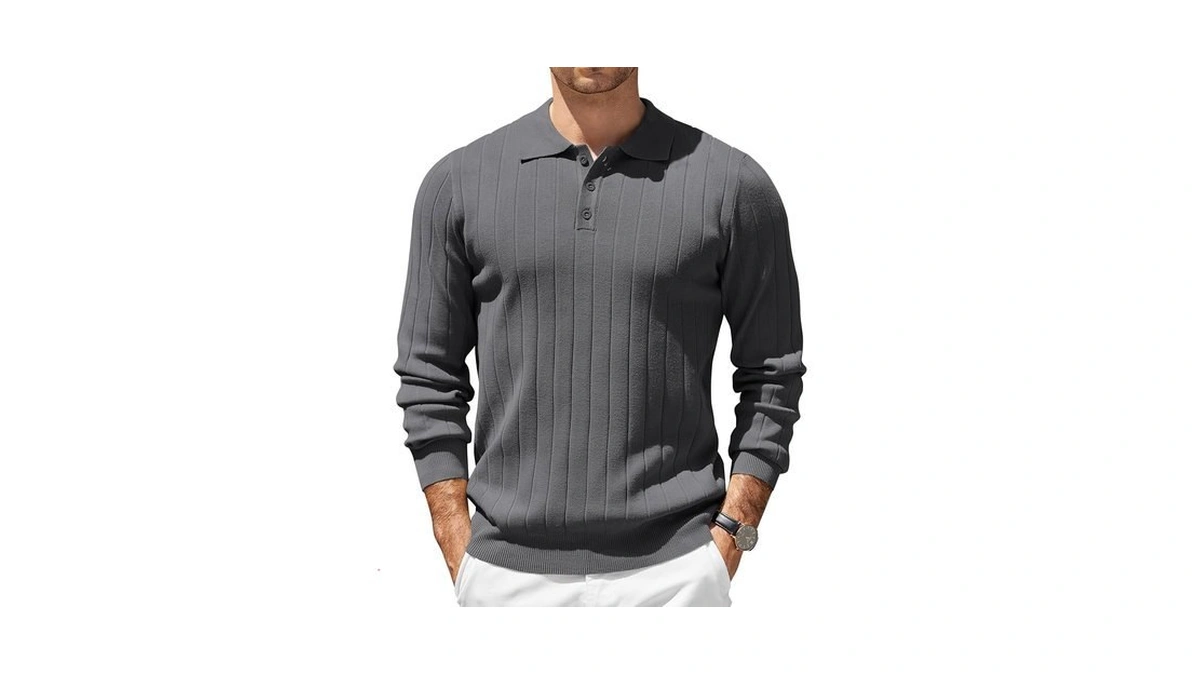 Coofandy Mens Knit Polo Shirts Long Sleeve Casual Dress Pullover