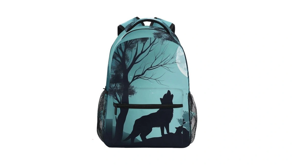 Nander Backpack Travel Evening Moon Wolf School Bookbags Shoulder Laptop