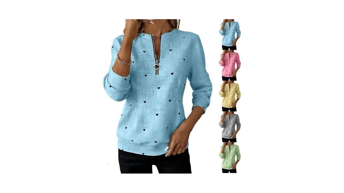Heart Cute Sweatshirts For Women Loose Fit 1/4 Zip Pullover