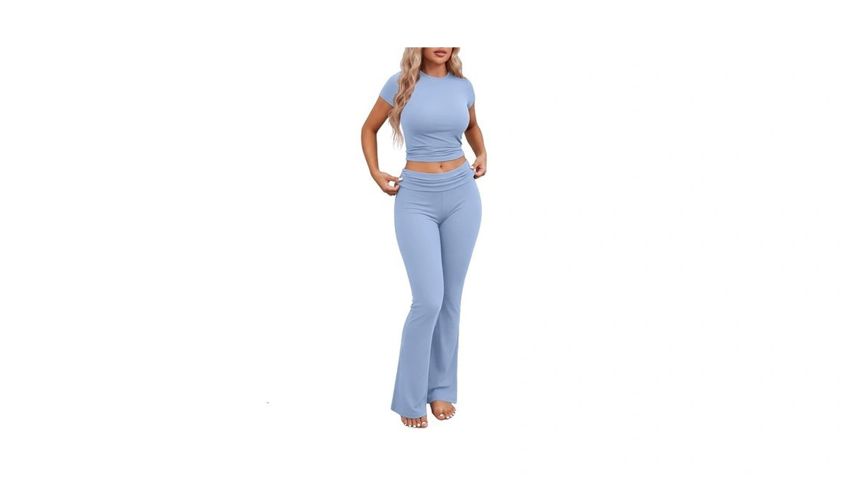 Ekouaer Women 2 Piece Pajama Set Short Sleeve Crop Top