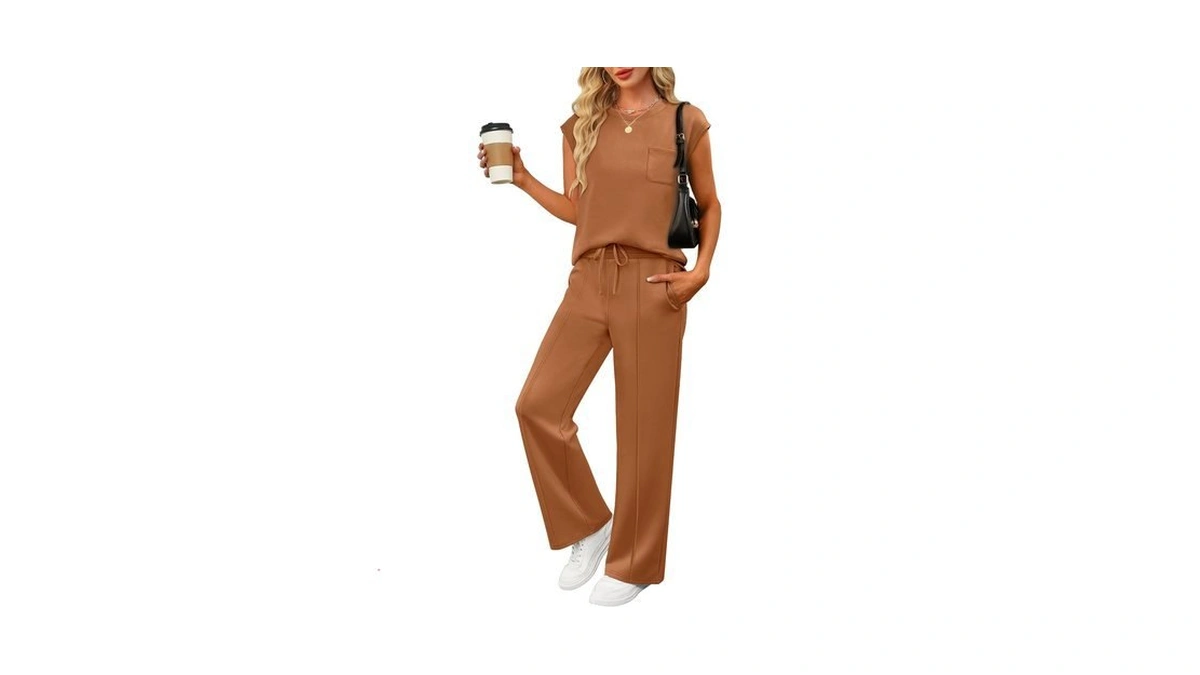 Anrabess Two Piece Sets For Women Summer Sleeveless Sweatsuits Wide