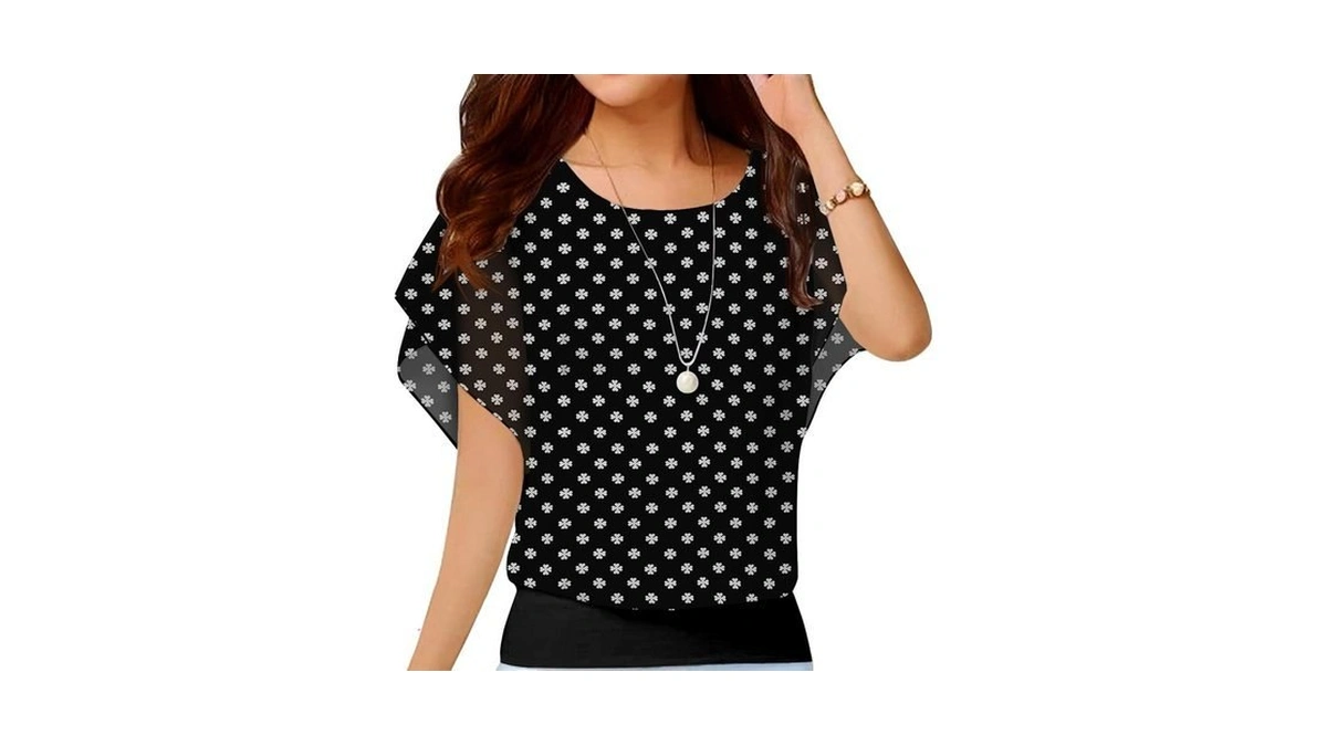Neineiwu Women's Loose Casual Short Sleeve Chiffon Top T-shirt Blouse