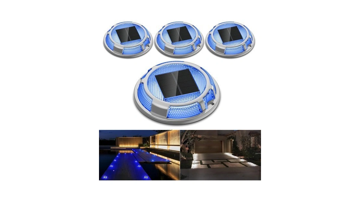 Solar Driveway Dock Lights Waterproof 4 Pack, 2 Colors In