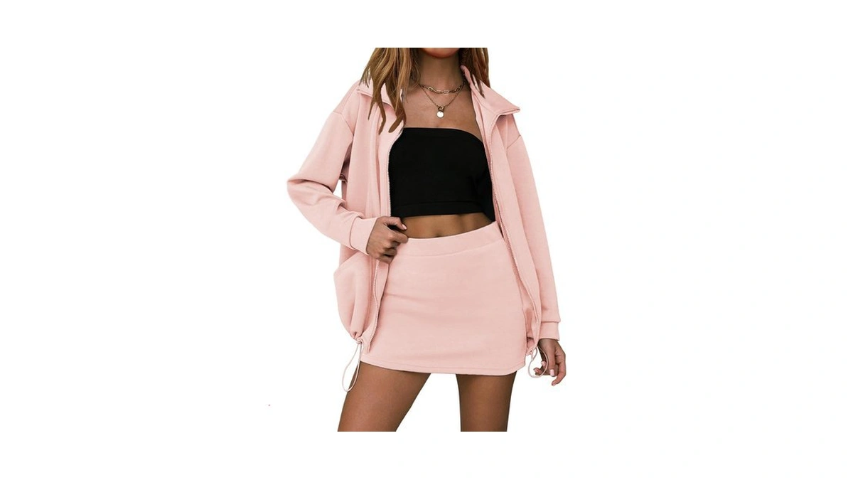 Exlura Women 2 Piece Skirt Sets Airport Outfits Zip Up