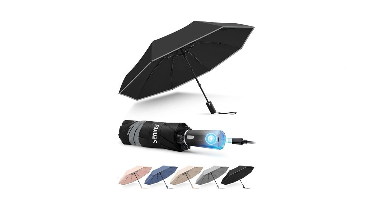 Seniny Rechargeable Electric Travel Umbrella, Auto Open Close Windproof