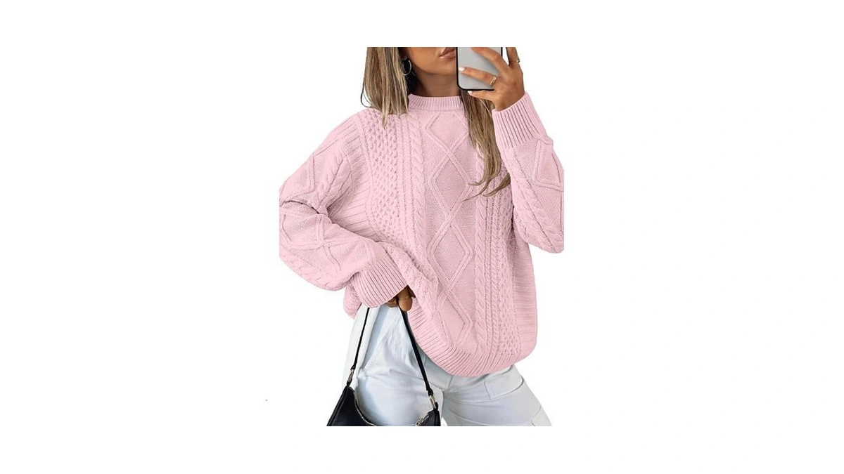 Anrabess Women's Oversized Cable Knit Fall Pullover Sweaters Pink Xxl