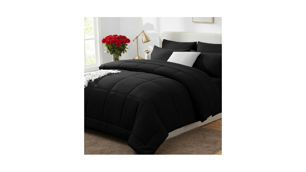 Cozylux Queen Comforter Set Black - 7 Pieces Bed In