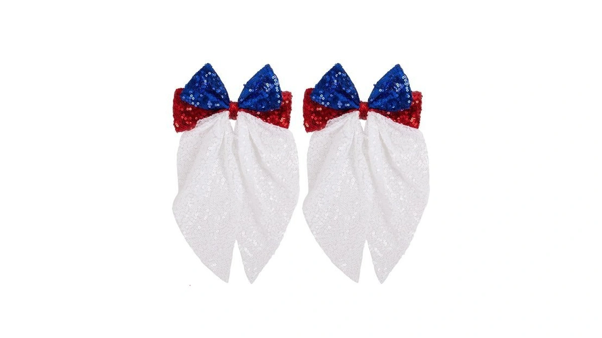 4th Of July Sequin Hair Bows For Women, Patriotic Red