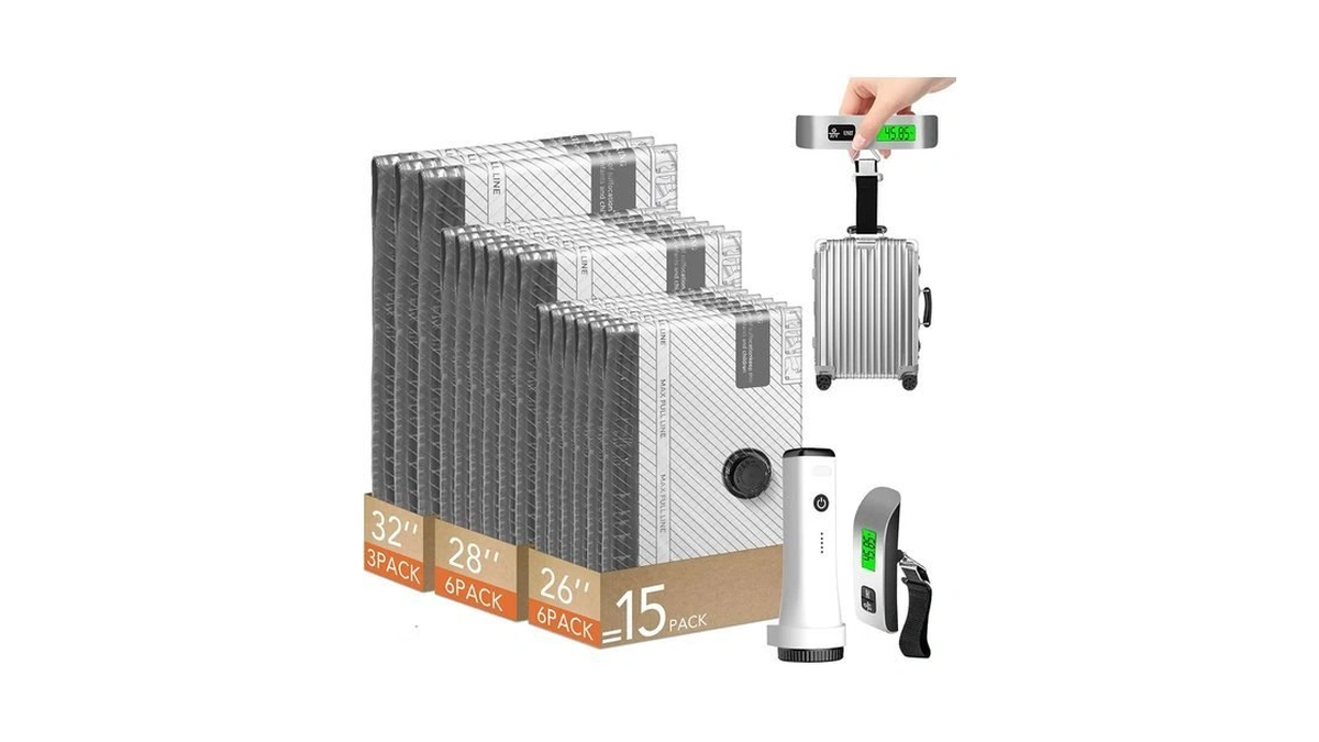 15 Pack Travel Vacuum Storage Bags With Pump & Luggage