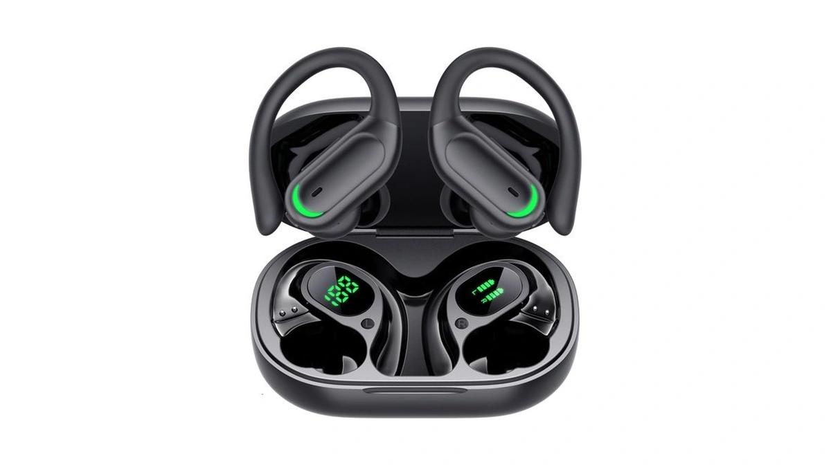 Wireless Earbuds 96h Bluetooth 5.4 Sport Headphones With Earhooks, Black