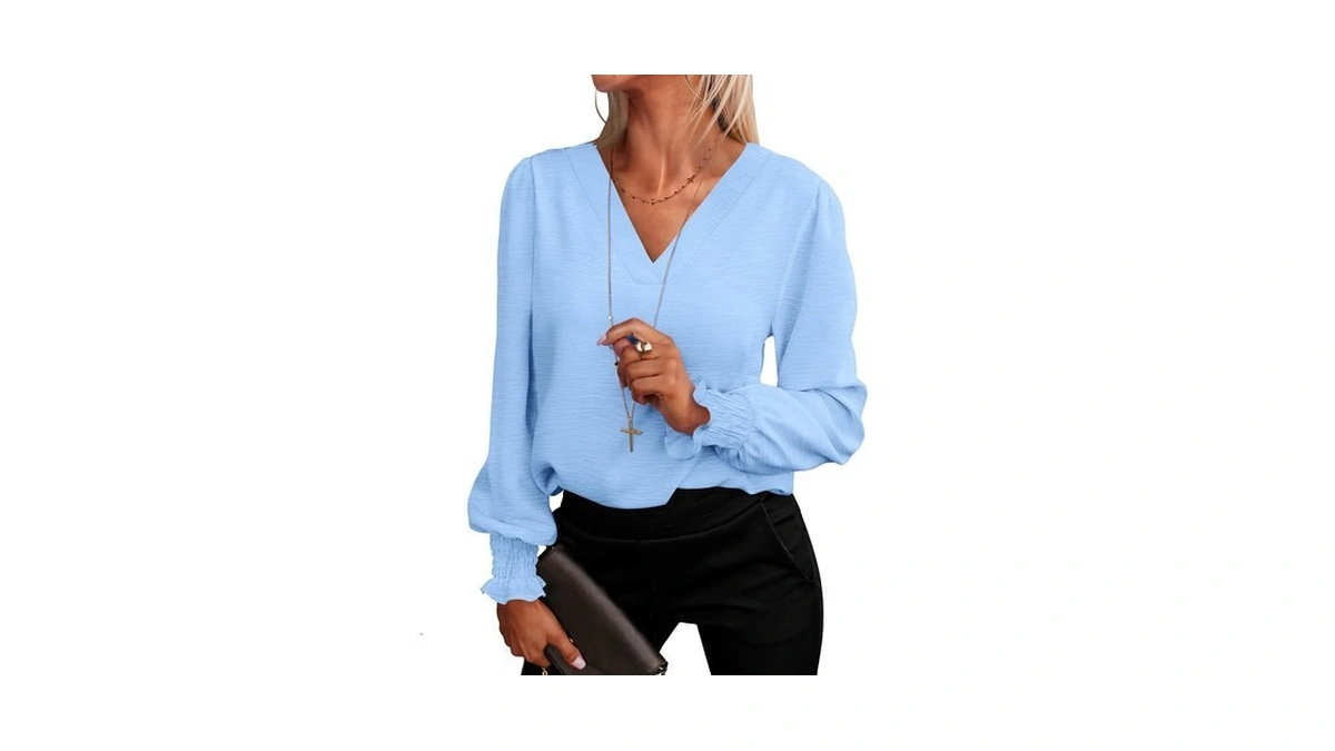 Anrabess Women's Business Casual Blouses Long Sleeve Tops,bright Bblue,xxl