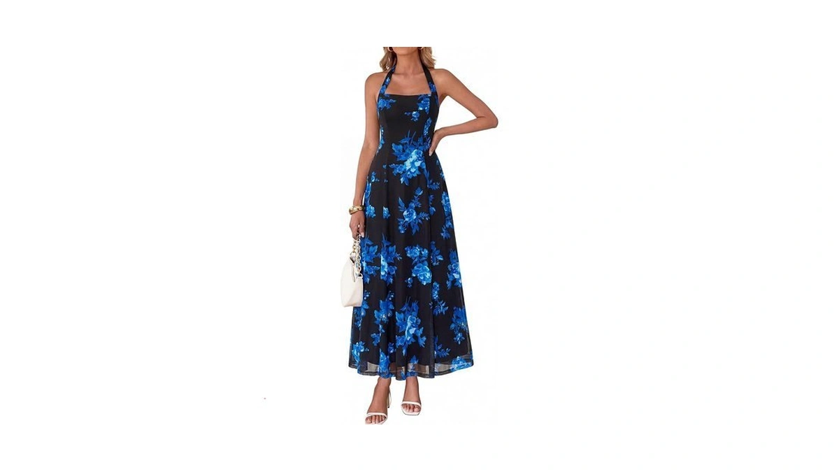 Kirundo Women's Summer Long Halter Maxi Dress(black, S)