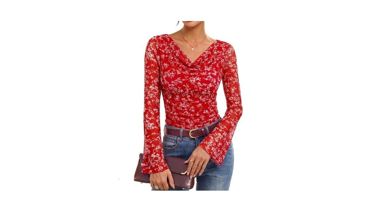 Grace Karin Women Boho Mesh Blouse Dressy Cowl Neck Top