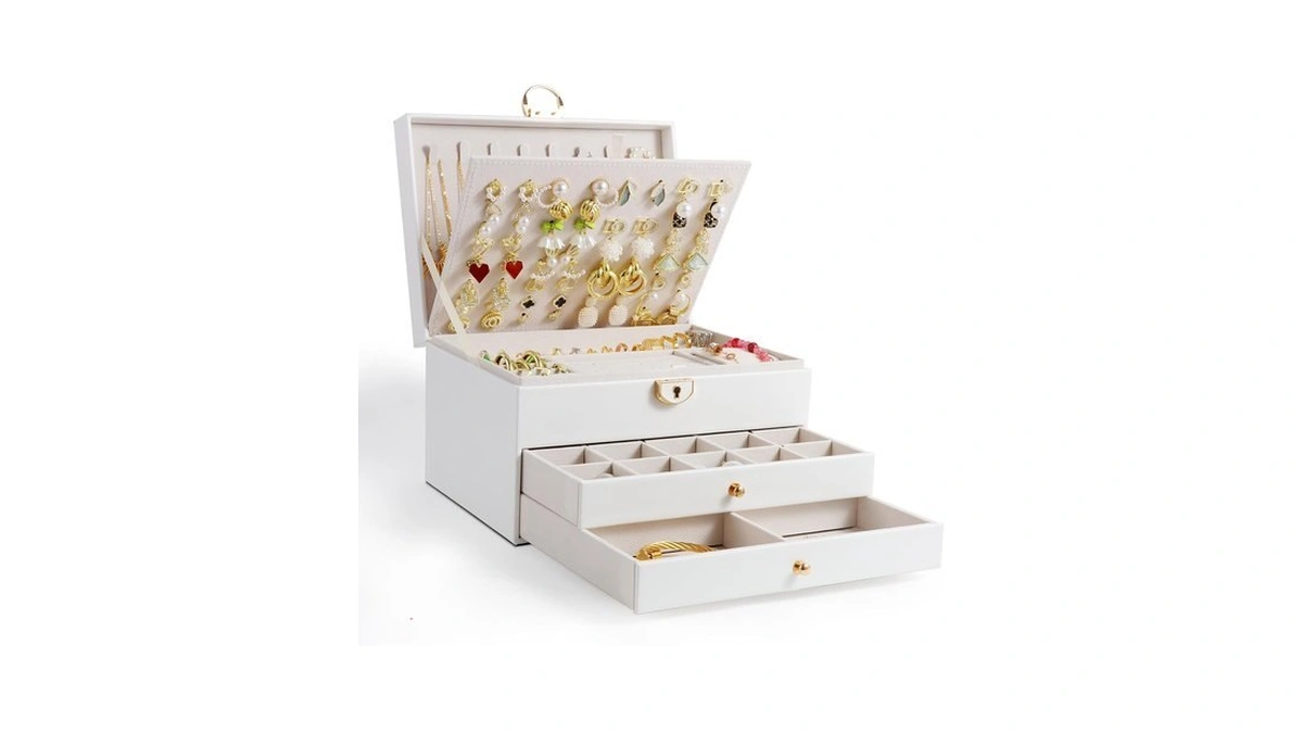 Unimoly Jewelry Box, 3-layer Jewelry Boxes For Women, Stud Earings