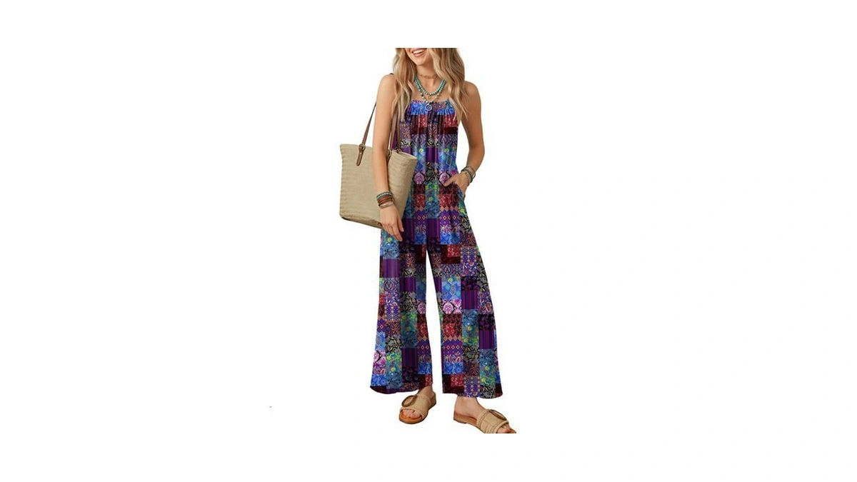 Ekouaer Casual Jumpsuits For Women Adjustable Straps Overalls One Piece