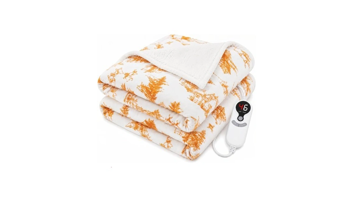 Luxian Electric Heated Blanket,throw 50 X 60 In,orange And White