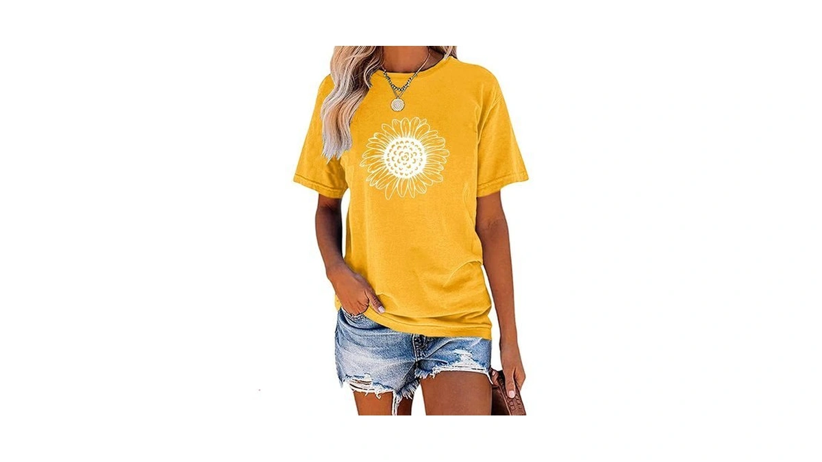 Eadinve Womens Sunflower Graphic Printed Tees Short Sleeve Summer Cute
