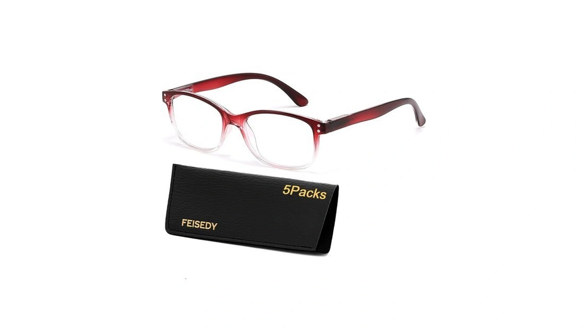 Feisedy 5 Pack Rectangular Classic Reading Glasses For Men Woman