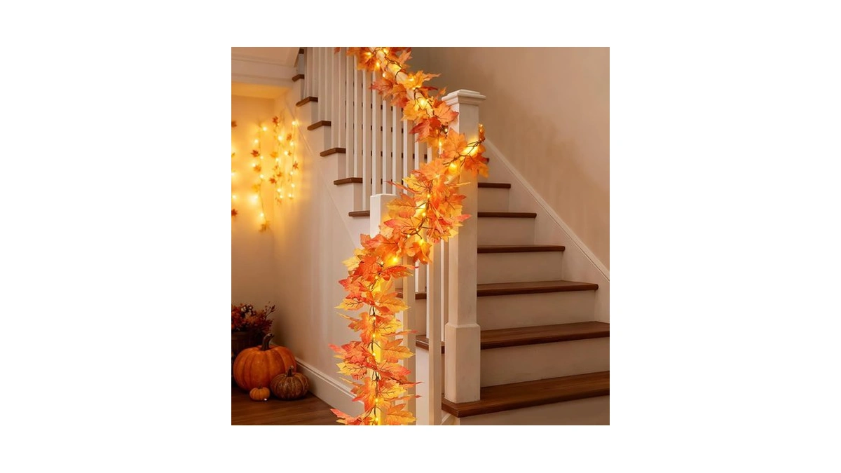 Luditek 9.8ft 60led Fall Garland With Lights, 8 Lighting Modes,