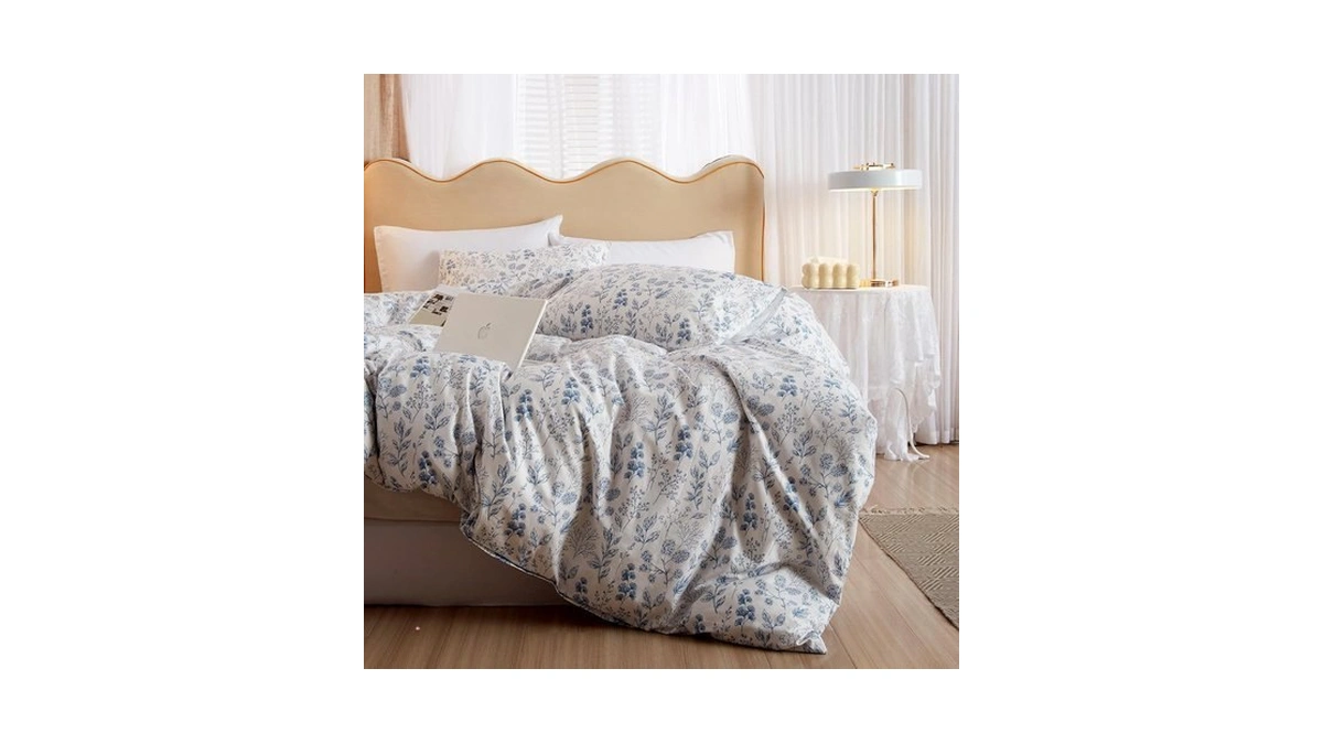 Mixinni 3pcs Floral Comforter Set Full Size, Botanical Blue Flowers