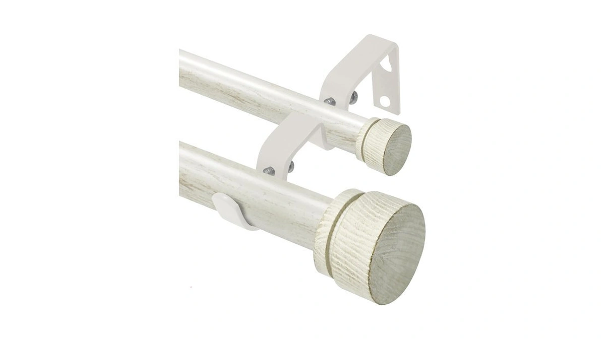 Equrroy White Wood Boho Double Curtain Rod 28-48 Inch Heavy