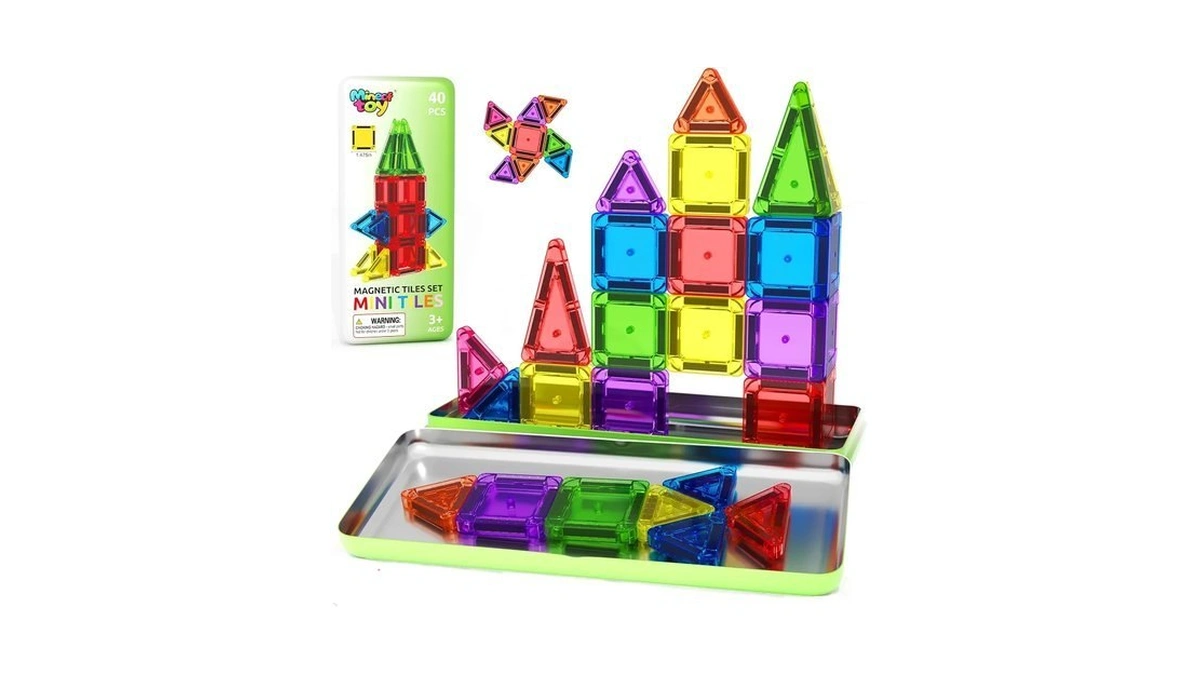 40pcs Mini Magnetic Tiles Toddler Travel Essentials Toys With Case