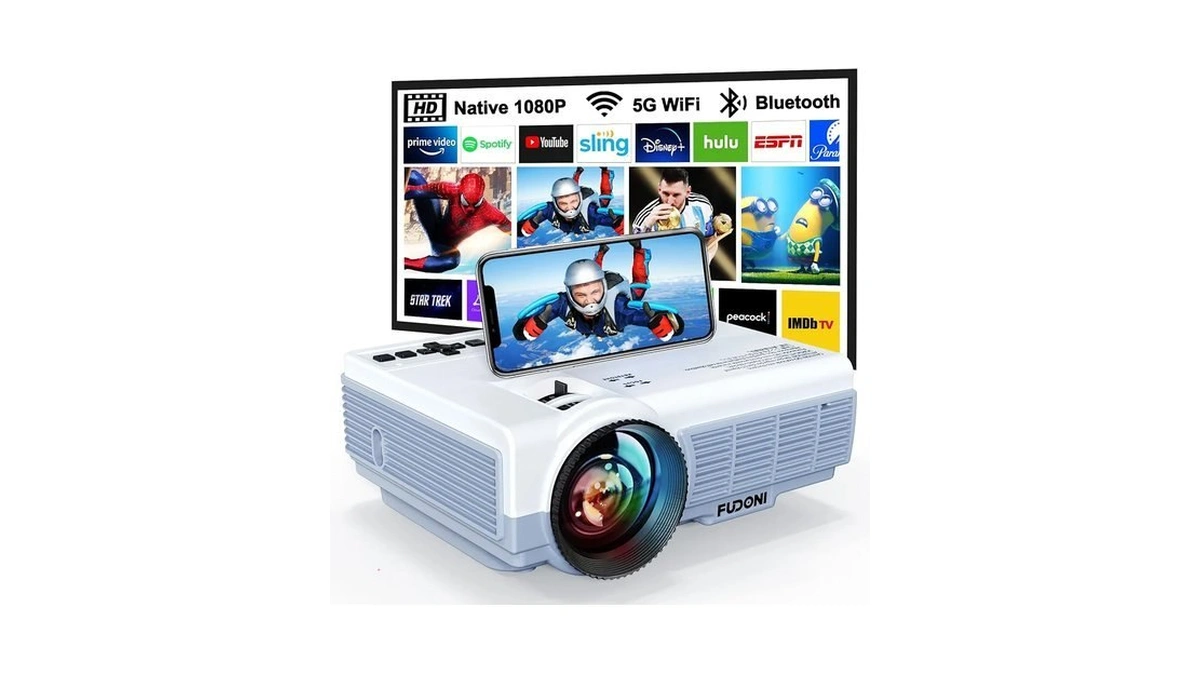 Fudoni Projector With 5g Wifi & Bluetooth, Native 1080p 18000l