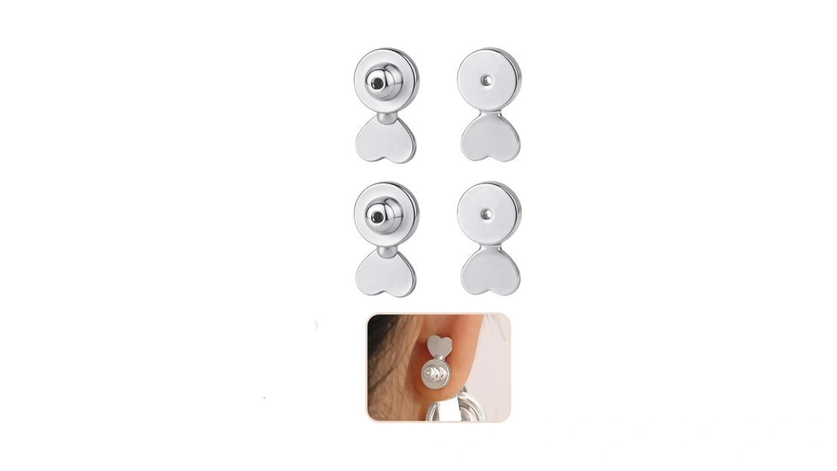 Earring Lifters For Droopy Ears, Heart Shape, Metal, Sliver, 04g