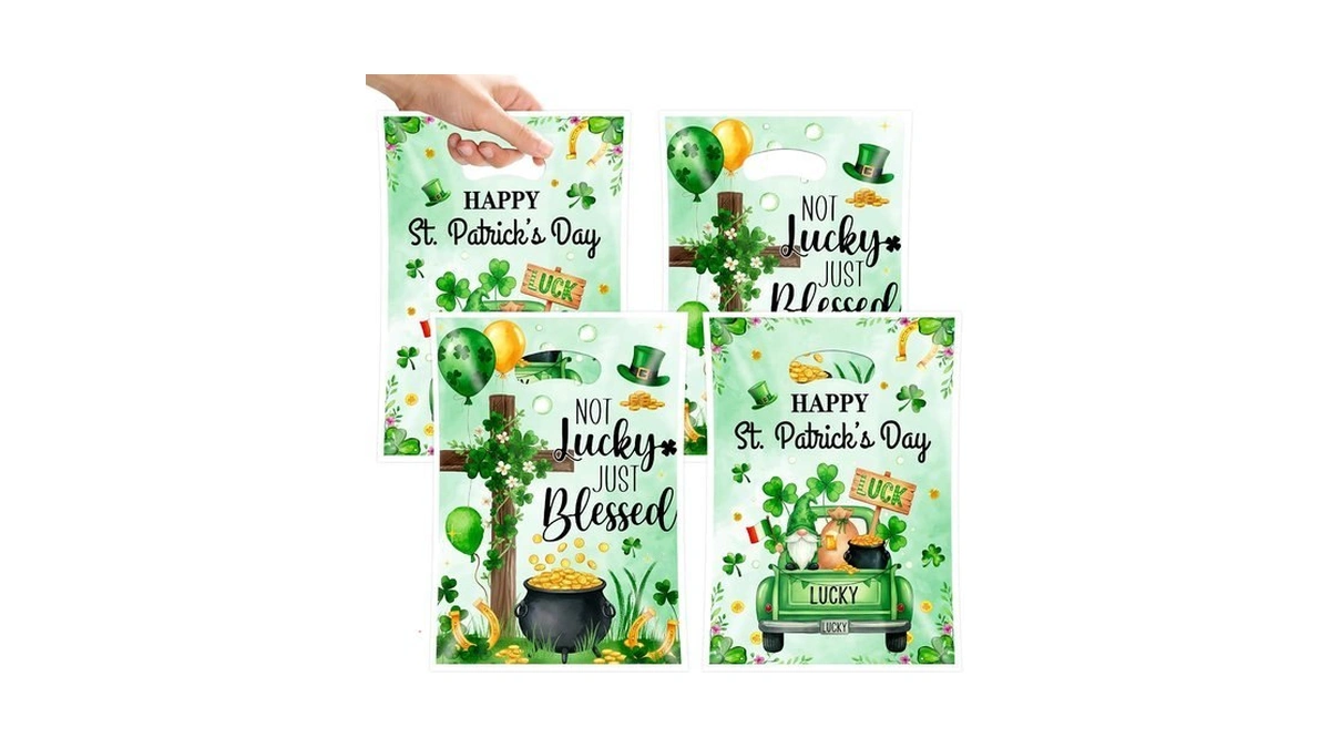 Bccsnnm 100 Pcs St. Patrick's Day Gift Bags Irish Shamrock