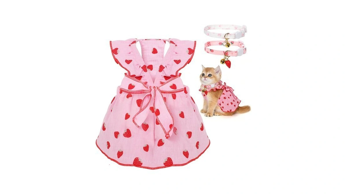 2-piecs Cotton Detachable Pet Cat Dog Collar With Strawberry Pendant