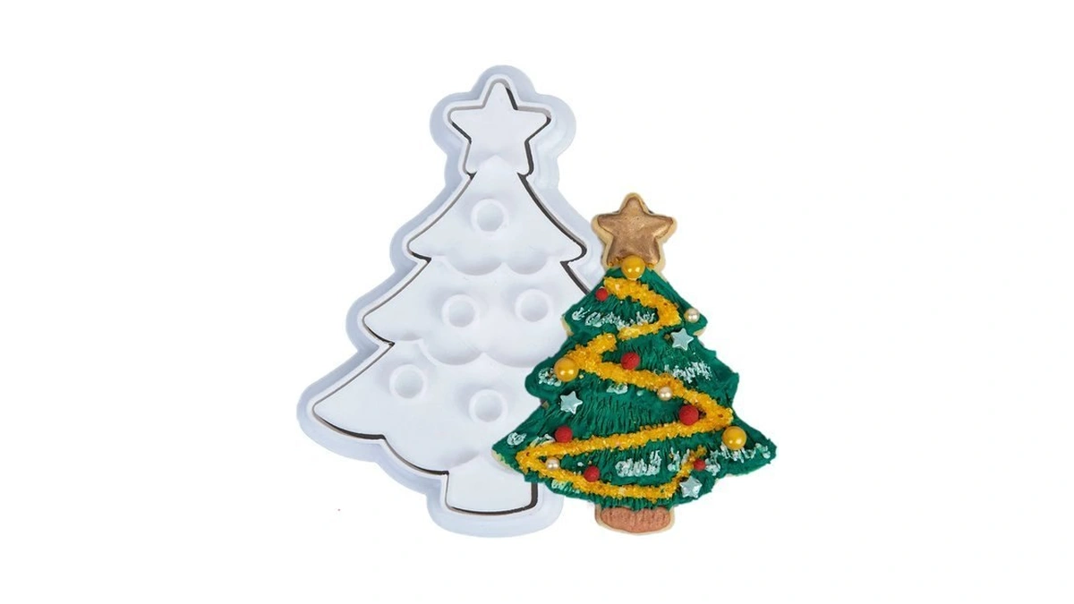Flycalf Christmas Cookie Cutters Xmas Tree Shapes With Plunger Stamps