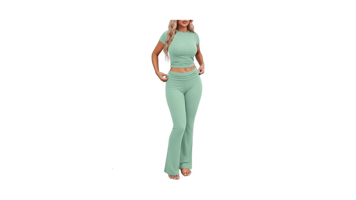 Ekouaer Women 2 Piece Pajama Set Short Sleeve Crop Top