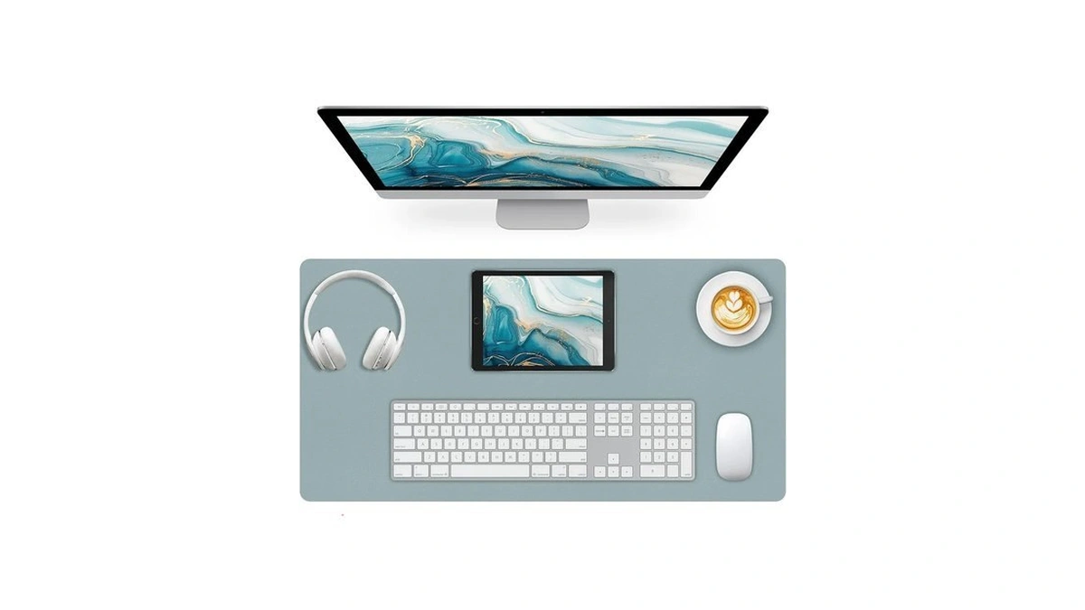 Meetcolor Leather Desk Pad Mat Mist Blue Desk