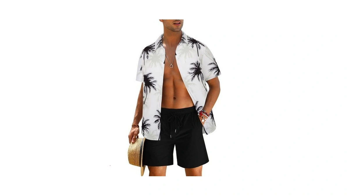 Eishopeer Men's Flower Shirt Hawaiian Sets Casual Button Down Shirt