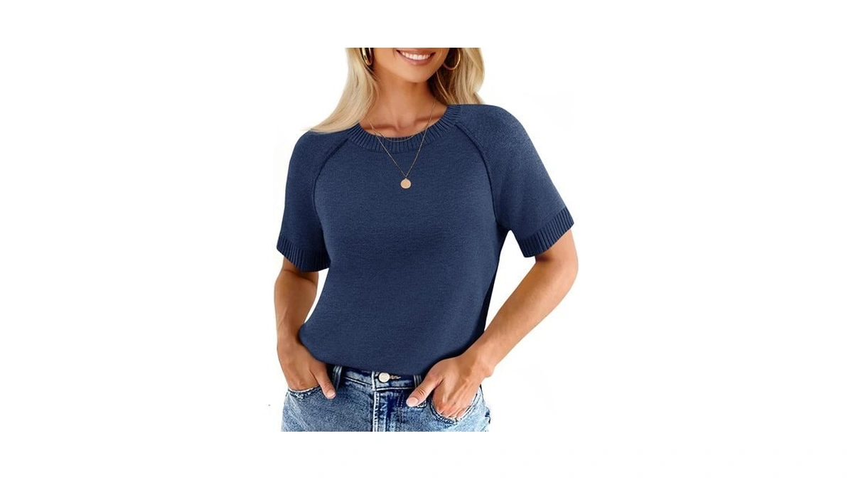 Cicy Bell Womens Short Sleeve Sweaters Crewneck Knit Tops Pullovers