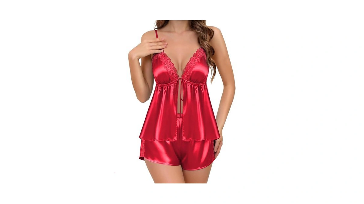 Ekouaer Womens Satin Pajama Sets Sexy Lace Cami And Shorts
