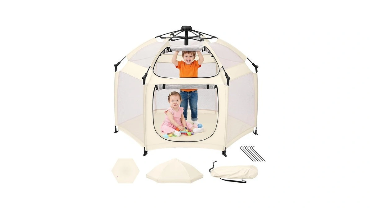 Dripex Pop Up Playpen W/t Built-in Pad & One-click Safe