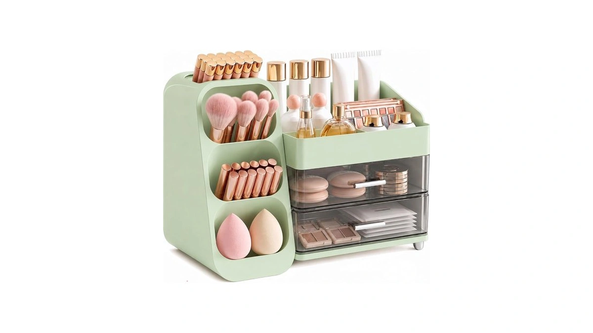 Kqjs Large Makeup Organizer Countertop For Vanity Skincare Organizers Green
